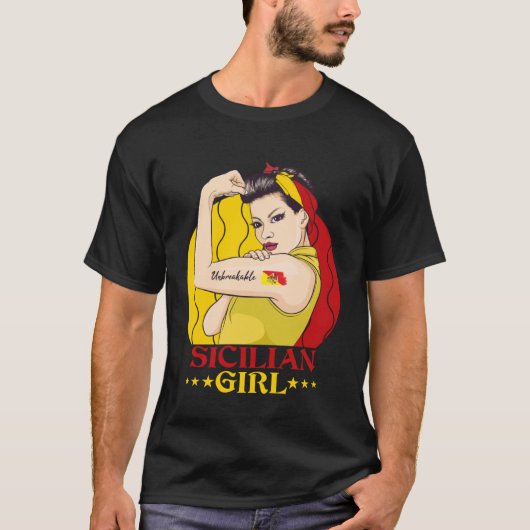 シチリアガールアンブレイクブルシチリア国旗 Tシャツ (正面)