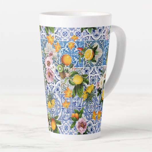 シチリアスタイルタイル花とレモン カフェラテマグ (右アングル)