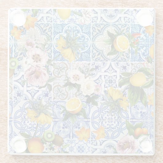 シチリアスタイルタイル花とレモン ガラスコースター (裏面)