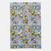 シチリアスタイルタイル花とレモン キッチンタオル (縦)