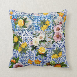 シチリアスタイルタイル花とレモン クッション