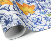 シチリアスタイルタイル花とレモン ラッピングペーパー (ロールコーナー)