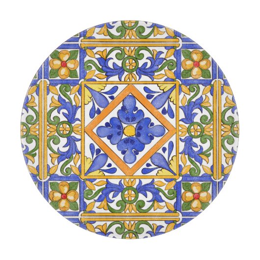 シチリアスタイル，マジョリカ，夏，カラフルパターン  カッティングボード (正面)