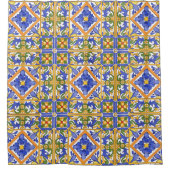 シチリアスタイル，マジョリカ，夏，カラフルパターン シャワーカーテン (正面)