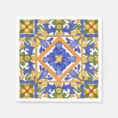 シチリアスタイル，マジョリカ，夏，カラフルパターン スタンダードカクテルナプキン (正面)