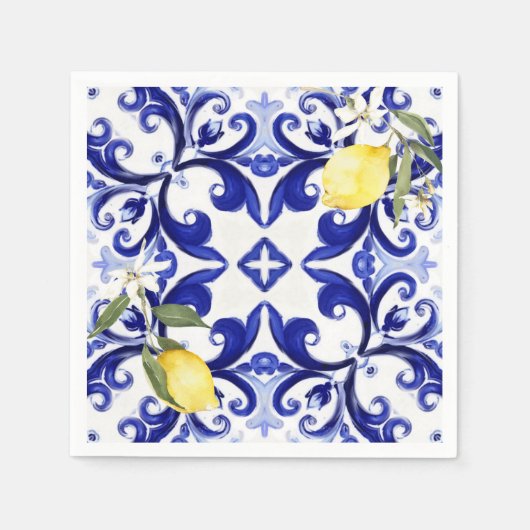 シチリアスタイル、レモン、マジョリカ スタンダードカクテルナプキン (正面)