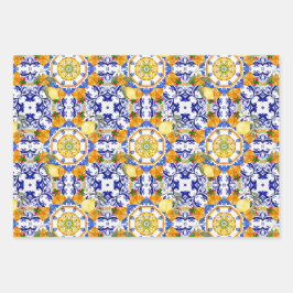 シチリアスタイル、レモン、マジョリカ ラッピングペーパーシート