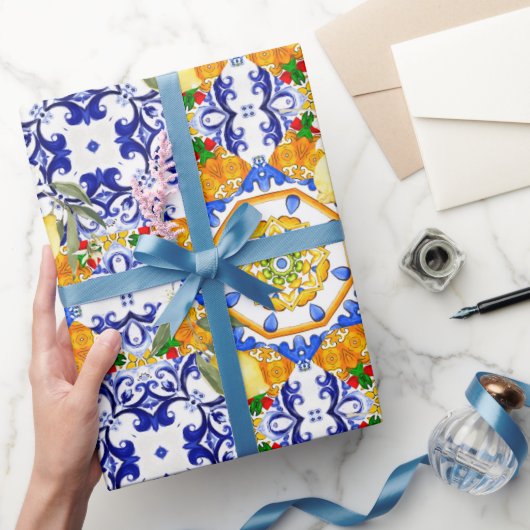 シチリアスタイル、レモン、マジョリカ ラッピングペーパー (ギフト)