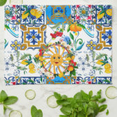 シチリアスタイル、夏のアート、レモンのエプロン キッチンタオル (折り畳み)