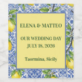 シチリアタイルとレモンの結婚式 ワインラベル (シングルラベル)