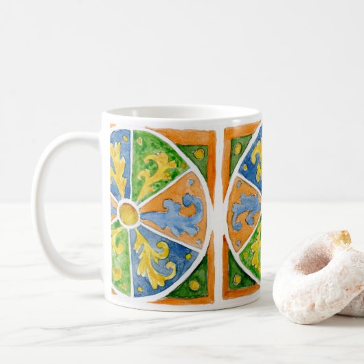 シチリアタイルデザインの陶器コーヒーマグ コーヒーマグカップ (ドーナツ)