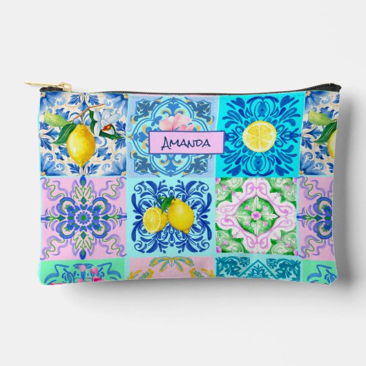 シチリアターコイズアズレ地中海のホ アクセサリーポーチ (正面)