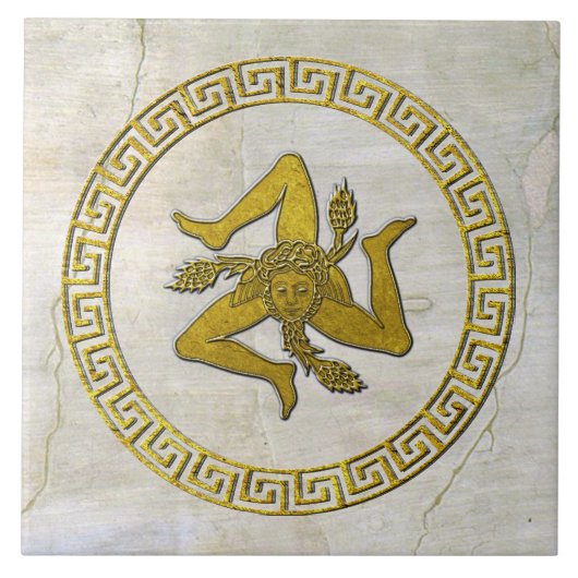 シチリアトリナクリアとギリシャ鍵フレスコ風 タイル (正面)