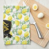 シチリアトリナクリアレモンパターンパーソナライズ キッチンタオル (四つ折り)