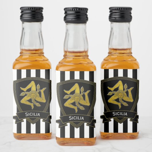 シチリアトリナクリア金ゴールドとストライプ リキュールボトルラベル (ボトル)
