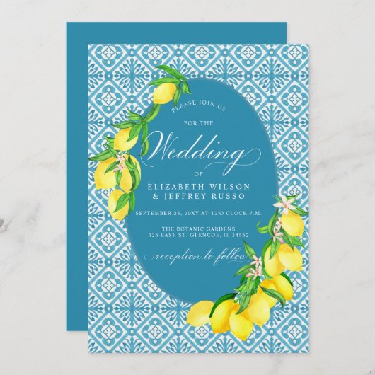 シチリアブルータイルサマーレモンボホ結婚ズ 招待状 (正面/裏面)