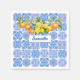 シチリアブルー柑橘類アズレ地中海のホ スタンダードカクテルナプキン