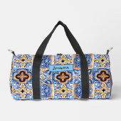 シチリアブルー白地中海の陶瓦 ダッフルバッグ (正面)