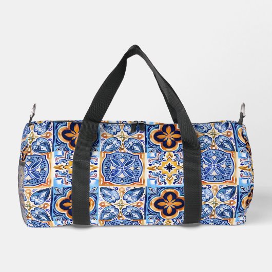 シチリアブルー白地中海の陶瓦 ダッフルバッグ (裏面)