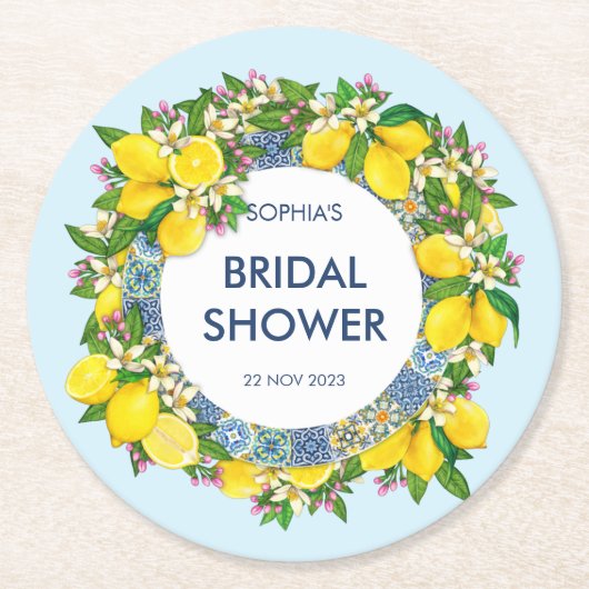 シチリアマジョリカタイルフローラリーレモンガーランド ラウンドペーパーコースター (正面)