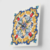 シチリアマジョリカラフルカタイル模様 スクエア壁時計 (傾斜)