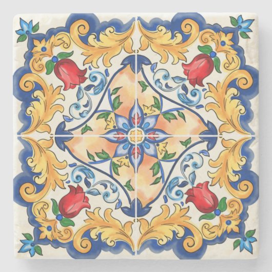 シチリアマジョリカラフルカタイル模様 ストーンコースター (正面)