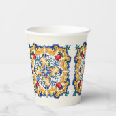 シチリアマジョリカラフルカタイル模様 紙コップ (正面)