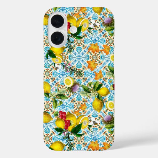 シチリアレモンとヴィンテージタイルのパターン Case-Mate iPhoneケース (裏面)