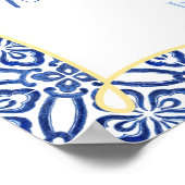 シチリアレモンアンティークブルータイルブライダルシャワー ポスター (角)