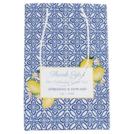 シチリアレモンズブルータイル結婚式の引き出物 ミディアムペーパーバッグ (正面)