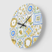 シチリアレモン水彩正方形パターン ラージ壁時計 (傾斜)