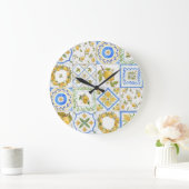 シチリアレモン水彩正方形パターン ラージ壁時計 (ホーム)