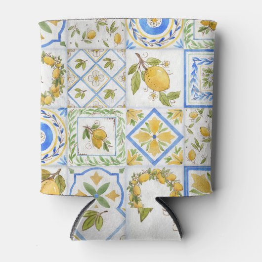 シチリアレモン水彩正方形パターン 缶クーラー (正面)