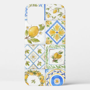 シチリアレモン水彩正方形パターン iPhone 12ケース