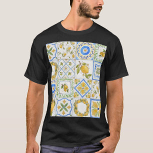 シチリアレモン水彩正方形パターン Tシャツ