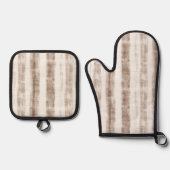 シチリアン織りクリームタンストライプ ブライダルシャワー 鍋つかみ&鍋敷きセット (正面)