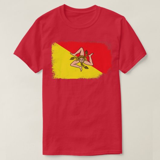 シチリア国旗の地図イタリアイタリアンシチリア王国ピズ Tシャツ (デザイン正面)