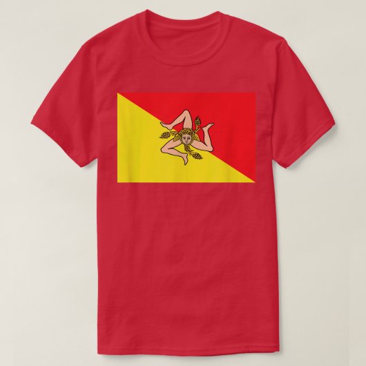 シチリア国旗の地図イタリアイタリアンシチリア王国ピズ Tシャツ (デザイン正面)