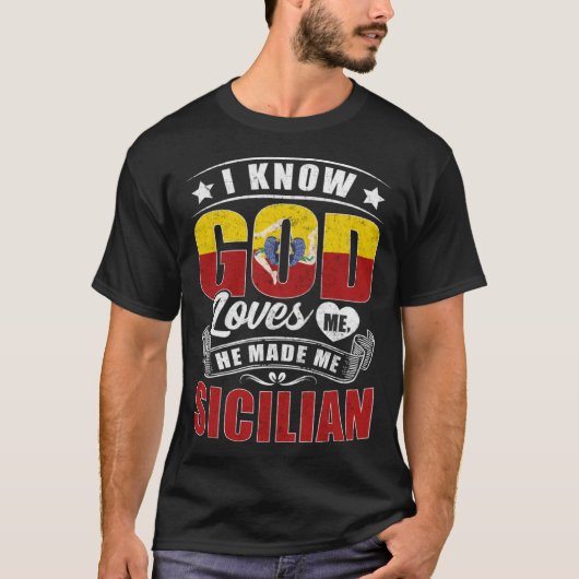 シチリア国旗の神は私シチリアを愛している Tシャツ (正面)