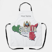 シチリア国旗イタリアレトロマップヴィンテージ土産 エプロン (正面)