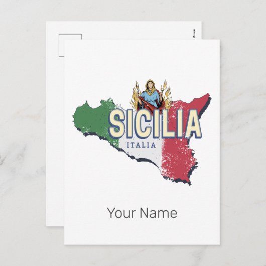 シチリア国旗イタリアレトロマップヴィンテージ土産 シーズンポストカード (正面/裏面)