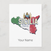 シチリア国旗イタリアレトロマップヴィンテージ土産 シーズンポストカード (正面)