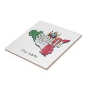 シチリア国旗イタリアレトロマップヴィンテージ土産 タイル (側面)