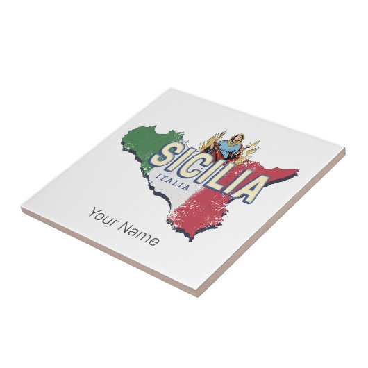 シチリア国旗イタリアレトロマップヴィンテージ土産 タイル (側面)