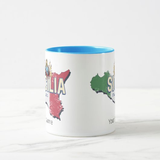 シチリア国旗イタリアレトロマップヴィンテージ土産 マグカップ (中央)