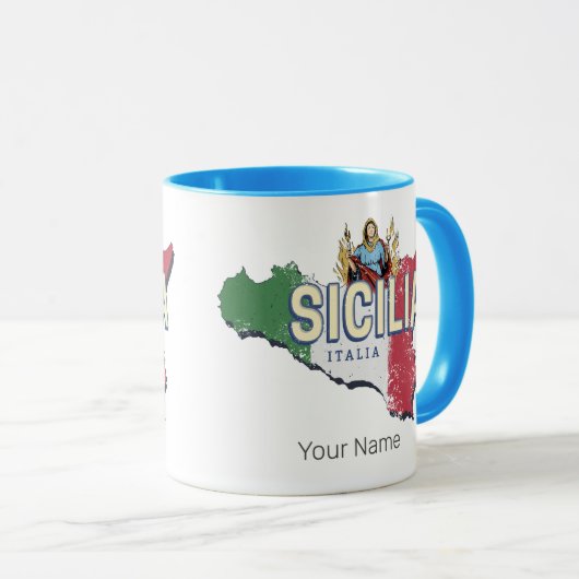 シチリア国旗イタリアレトロマップヴィンテージ土産 マグカップ (正面右)