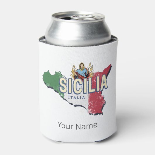 シチリア国旗イタリアレトロマップヴィンテージ土産 缶クーラー (缶正面)