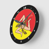 シチリア国旗、シチリアトレンディーファッション/デザイン時計 ラウンド壁時計 (傾斜)