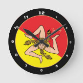 シチリア国旗、シチリアトレンディーファッション/デザイン時計 ラウンド壁時計 (正面)