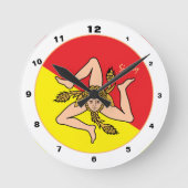 シチリア国旗、シチリアトレンディーファッション/デザイン時計 ラウンド壁時計 (正面)